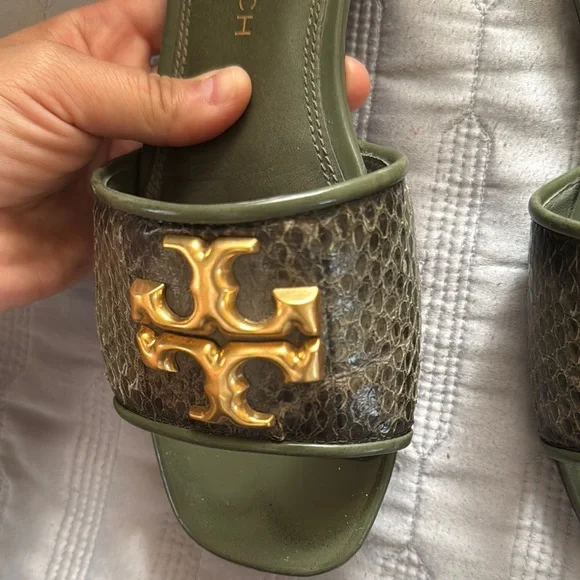 Tory Burch Olive and Gold Slide Sandals - Picture 3 of 4